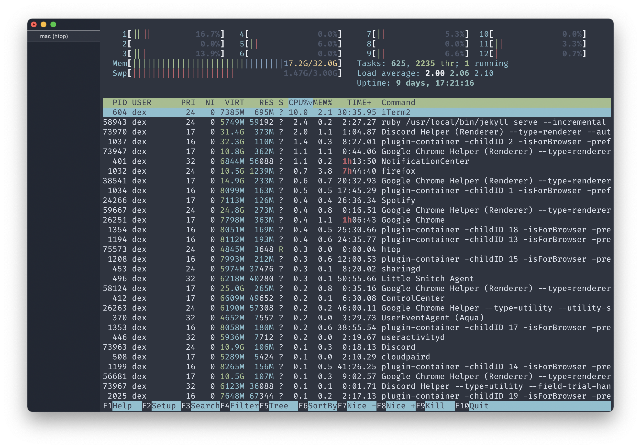 iTerm2 Colors htop